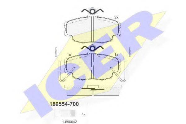 Комплект гальмівних колодок, дискове гальмо ICER 180554-700