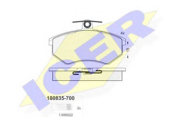 Комплект гальмівних колодок, дискове гальмо ICER 180835-700