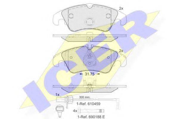 Комплект гальмівних колодок, дискове гальмо ICER 181862