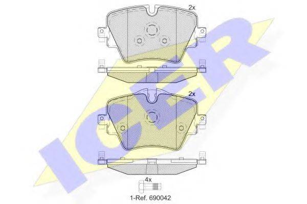 Комплект гальмівних колодок, дискове гальмо ICER 182216