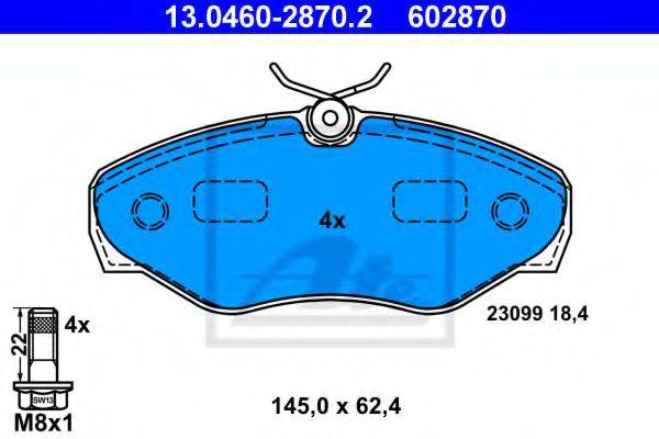 Комплект гальмівних колодок, дискове гальмо ATE 13.0460-2870.2