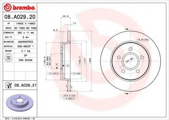 Тормозной диск BREMBO 08.A029.21