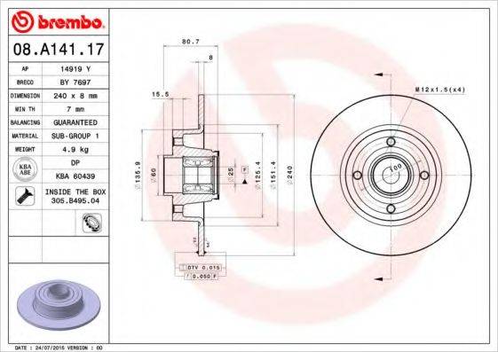 Тормозной диск BREMBO 08.A141.17