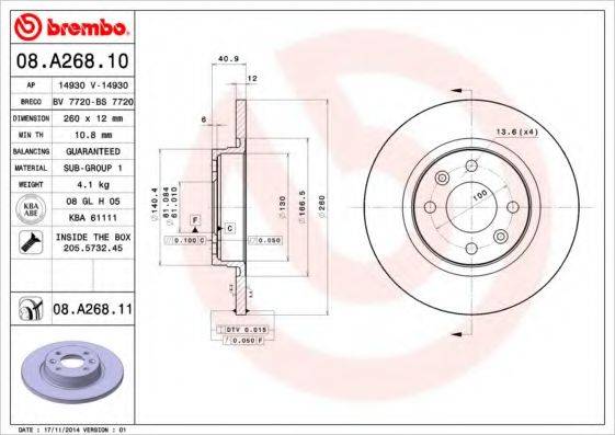 Тормозной диск BREMBO 08.A268.11