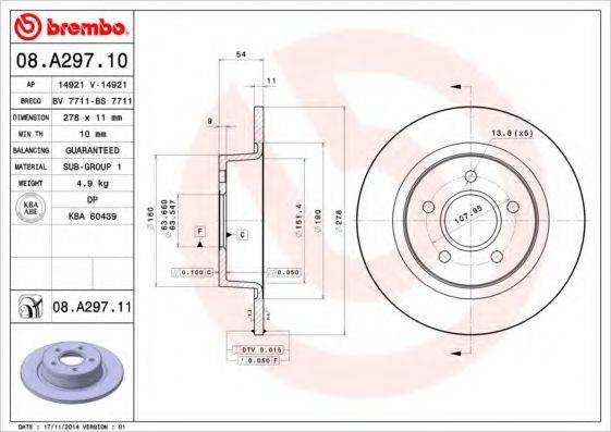 Тормозной диск BREMBO 08.A297.11