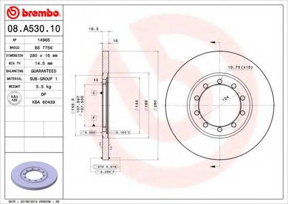 Тормозной диск BREMBO 08.A530.10