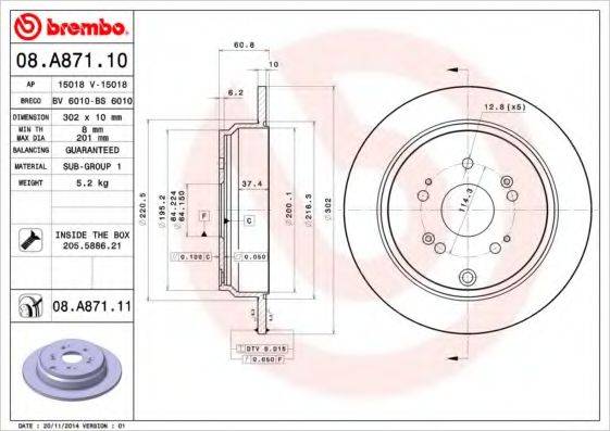 Тормозной диск BREMBO 08.A871.11