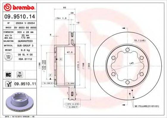 Тормозной диск BREMBO 09.9510.14