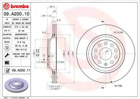 Тормозной диск BREMBO 09.A200.11