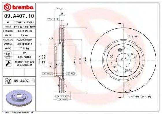 Тормозной диск BREMBO 09.A407.10