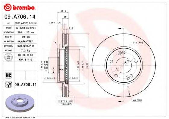 Тормозной диск BREMBO 09.A706.11