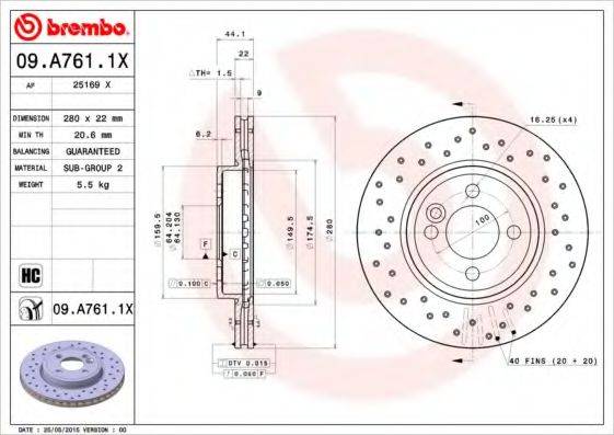 Тормозной диск BREMBO 09.A761.1X