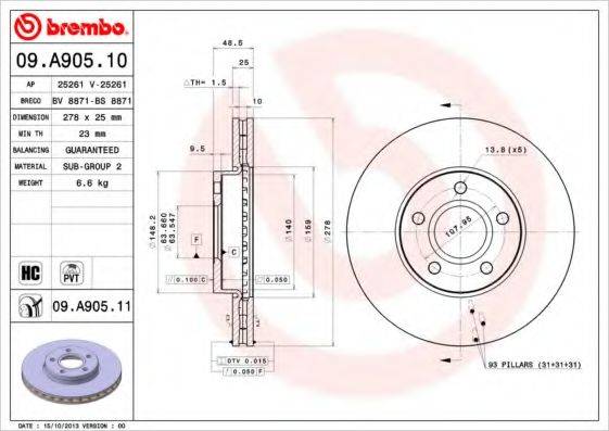 Тормозной диск BREMBO 09.A905.10