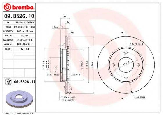 гальмівний диск BREMBO 09.B526.10
