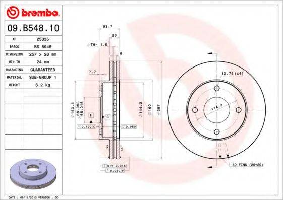 гальмівний диск BREMBO 09.B548.10