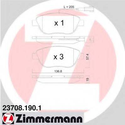 Комплект гальмівних колодок, дискове гальмо ZIMMERMANN 23708.190.1