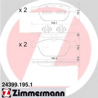 Комплект гальмівних колодок, дискове гальмо ZIMMERMANN 24399.195.1