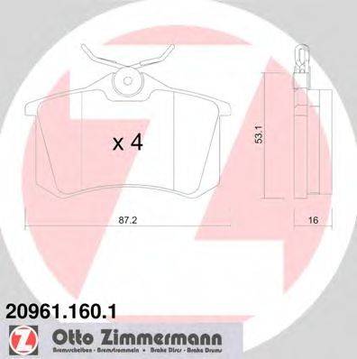 Комплект гальмівних колодок, дискове гальмо ZIMMERMANN 20961.160.1
