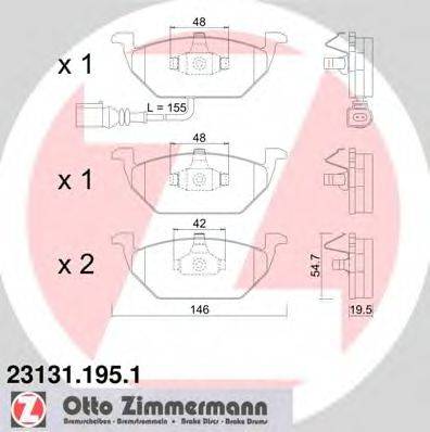 Комплект гальмівних колодок, дискове гальмо ZIMMERMANN 23131.195.1